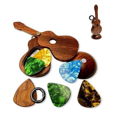 MYLYWOO Guitar Pick Holder with Guitar Picks Guitar Keychain Wooden Home Decor Statues car mirror decor hanging Guitar gifts Music gifts car gifts