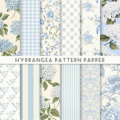 JarThenaAMCS 24 Sheet Light Blue Hydrangea Pattern Paper Spring Summer Floral Scrapbook Specialty Paper Double Sided Craft Decoration for DIY Card Making Photo Album, 11.8 x 11.8 Inch