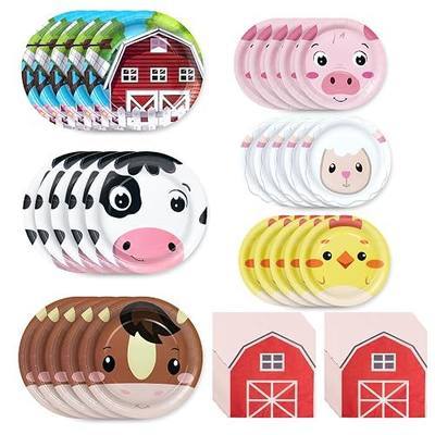 180Pcs Farm Animals Party Supplies Paper Plates and Napkins Serve 60 Disposable Tableware Set for Birthday Party Decorations Game Day Family Holiday Sports Events