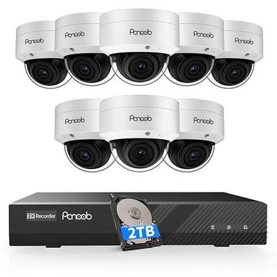 5MP Home Security Camera System PoE with 2TB HDD, PD54A0808-5M2 | 8X 5MP Wired IP IK10 Vandal-Proof Dome Camera with Mic, Human Vehicle Detection, Remote Access, IR Night Vision, 4K 8CH NVR