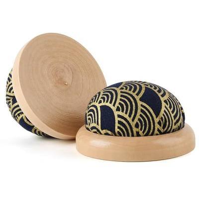 1Pcs Round Pin Cushion for Sewing Quilting Accessory or DIY Crafts | Wooden Base Cute Needle Pincushions Japanese Style Pin Cushions Needle Holders Black Fish Scales