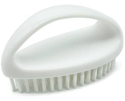 GKETN Small Scrub Brush with Stiff Nylon Bristles Heavy Duty Cleaning Brush | Good for Household Use, Like Bathroom, Kitchen, Grout, Tiles - Teardrop Handle & Hangable Design, Easy Scrubbing - White