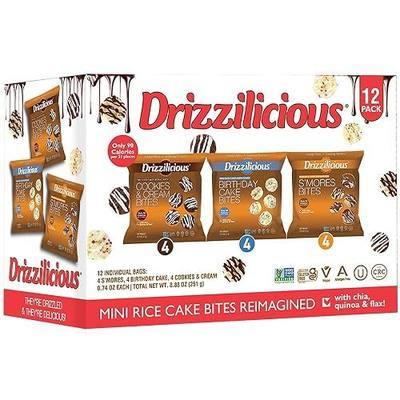 Drizzilicious Mini Rice Cakes Variety Pack- Rice Crisps, Healthy Snack for Adults and Kids, Flavored Rice Cakes, Vegan, Gluten Free Snack, Allergen Free, Only 90 Calories Per Bag- 0.74 oz (Pack of 12)