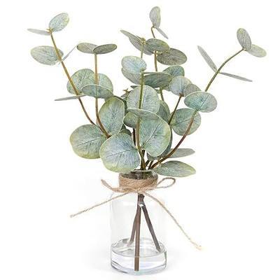 Muhanjia Artificial Eucalyptus Stems in Glass Vase with Faux Water,3Pcs Fake Plant with Double-Sided Green Leaves for Centerpiece(Double-Sided Green Eucalyptus)