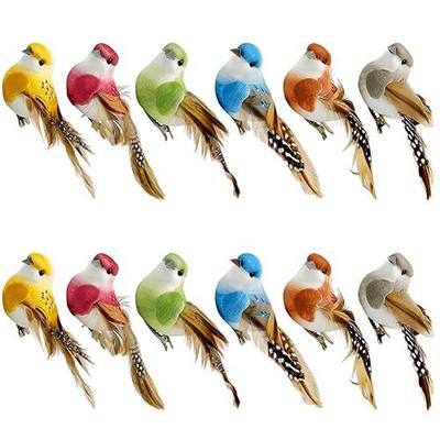 LWINGFLYER 4Inch Fake Birds Multicolor Clip on Bird Spring Feather Tree Ornaments for Wreaths Crafts Floral Arrangements Garden Birthday Party Decor