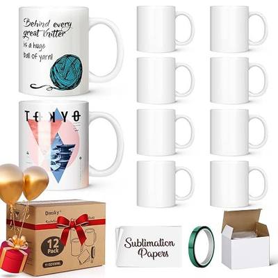 Dmsky Sublimation Coffee Mugs Tazas para Sublimar 11 oz Blank Bulk Coffee Mug White Ceramic Photo Cups with Box, Heat Tape, Sublimation Paper Ideal for Crafts Printing Set of 12