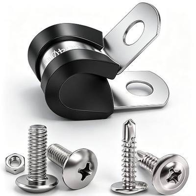 Twidec/50PCS 1/4 Inch Cable Clamp 304 Stainless Steel Rubber Coated Cushion Pipe Clamps,Metal Clamp,With Metal Rubber Clips For Automotive Wire Tube Pipe Clamps N-056-1/4