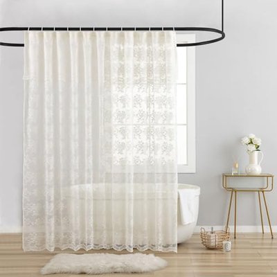 TUDECO Black Lace Shower Curtain with Valance, Gothic Style, 72 x 72 Inch