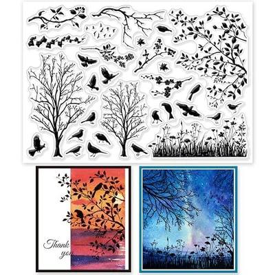 GLOBLELAND Bird Branch Silhouette Clear Stamps Birds Trees Clear Rubber Stamps Silicone Stamps for DIY Scrapbooking Photo Album Decorative Cards Making Home Decoration 8.3×5.8inch
