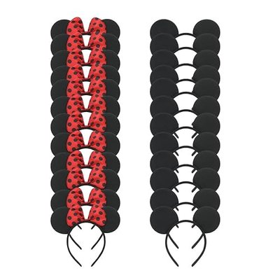 24Pcs Mouse Costume Deluxe Fabric Ears Headband Polka Dots Bow Hairs Accessories Headwear Party Favors Decorations