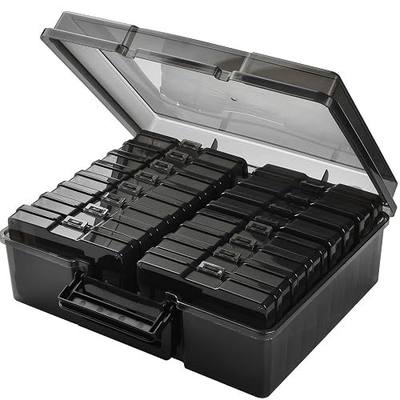 Haundry Photo Storage Box with 16 Inner 4" x 6" Photo Case, Portable Storage Organizer with Handle Craft Keeper for Picture, Stickers, Stamps, Screws, Hair Clips, Black