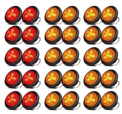 NEW SUN® 2.5" Trailer Maker Light, Amber Red High-bright PIRANHA LED, 20Pcs | Waterproof Round Clearance Lights, 4 Diodes 12V, Reflex Design, Grommet & Plug Wire Pigtail, for Truck, Trailer, Rv, Camper