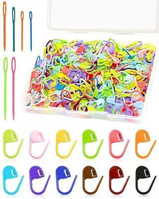 FIVEIZERO 300pcs Stitch Markers for Crocheting & 6pcs Blunt Sewing Needles | Mix Random Color Knitting Markers;Reusable Bulk Plastic Crochet Hook Clip for Knitting,Weaving,Crocheting,Art,Craft Projects