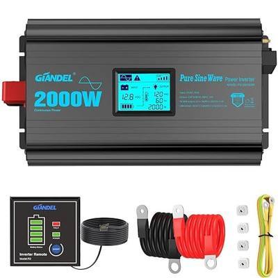 2000 Watt Pure Sine Wave Power Inverter 2000W 12V DC to 120 V AC Lithium Battery Compatible for RVs Off Grid Solar Boat Camper Starlinks System with 20Amps Hardwire Block and USB-C PD30W by GIANDEL