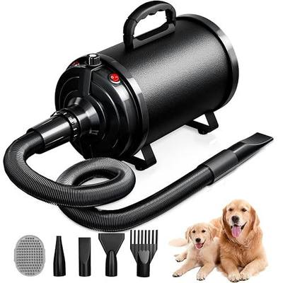 Dog Hair Dryer, High Velocity Pet Blower Grooming Dryer, Black | Dog Blow Dryer, 3800W/5.2HP for Large Dogs, Stepless Adjustable Speed, 4 Different Nozzles, Dog Brush Included