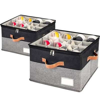 Shoe Organizer for Closet, Foldable Shoe Storage Bins with Clear Cover, Space Saving Shoes Holder with 4 Handles, Large Adjustable Shoe Box Storage Containers, Fits 8-16 Pairs, 2 Pack, Black