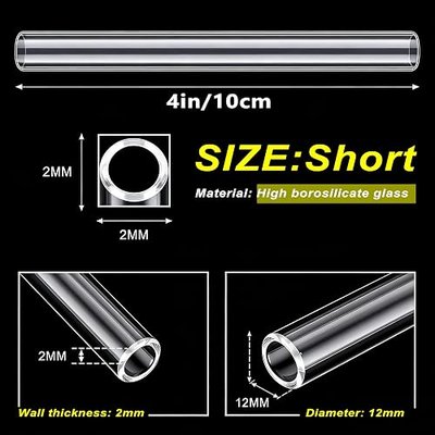 5Pcs Reusable Clear 4"(100mm) Glass Blowing Tubes :Length:4Inches: OD-12MM: Wall Thickness :2MM, Glass Tubing Blowing Tubes + Cleaning Brush + Protect Box