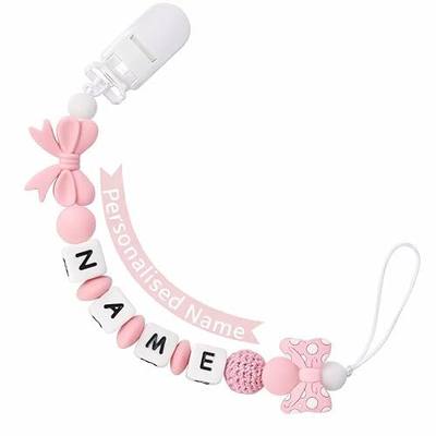 Personalized Name Pacifier Clips Nipples Holder Chain,Custom Baby Name Accessories Newborn Boy Girl Pacifier Clip(Pink)