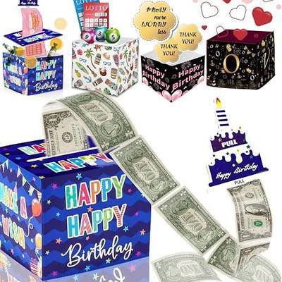 Birthday Money Box for Cash Gift Pull, Surprise Money Roll Gift Box with Pull Out Card and 30 Transparent Bags DIY Set, Funny Ways to Give Money as Gift for Parents, Lovers, Friends (Blue)