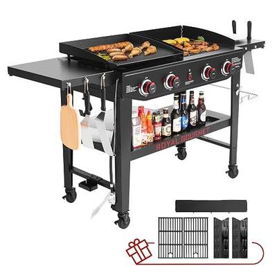 Royal Gourmet GD405A 4 Burner Gas Grill and Griddle Combo,Grilling Gear Set | Propane Griddle Grill Combo, Foldable Side Tables, 598 Sq. In., Heavy-duty for Outdoor Cooking, Tailgating, Black