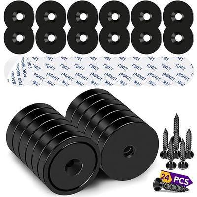 TRYMAG Strong Rare Earth Neodymium Magnets with Screws, 80Lbs, 12 Pack | Heavy Duty Disc Cup Magnets with Countersunk Hole and Adhesive Backing for Kitchen, Tool Room, and Wall Hanging
