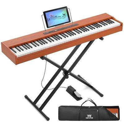 MUSTAR 88 Key Piano Keyboard Semi Weighted, Portable Digital Piano MEP-2600 | 800 Tones, 600 Rhythms, 80 Demo, Height-Adjustable Stand, Carrying Case, USB MIDI, Wireless Connection, Sustain Pedal, Brown