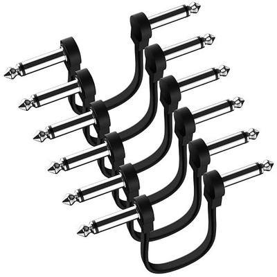 Premium 6 Pack 6 Inch Guitar Patch Cables, Low Profile, Noise Free | Right Angle Flat Patch Cable, Save More Space Pedal Board Cables, 3 Times Durability, Black