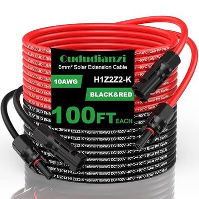 Oududianzi Solar Extension Cable 100Ft, Solar Wire 10AWG, Tinned Copper PV Cable 10Gauge, Solar Panel Wires and connectors for Home RV Boat Camping Off-Grid Solar System, Set of 2