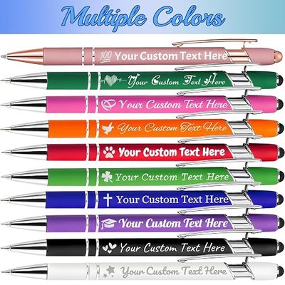 Personalized Pens with Name, Custom Pen Customized, 0.5 mm Engraved Ballpoint Pens Bulk with Logo Text, Gift for Men Women Office School Business Promotion, Rose Gold, 12PCS
