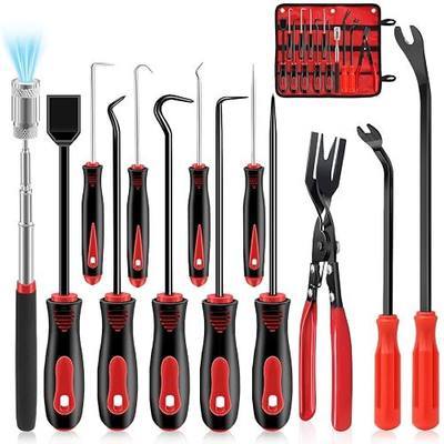 13 Pcs Precision Pick and Hook Tool Set with Clip Removal Plier Rivets Puller Fastener Remover Telescoping Magnetic Pickup Gasket Scraper for Electronics Maintenance Pick Tools Automotive Repair
