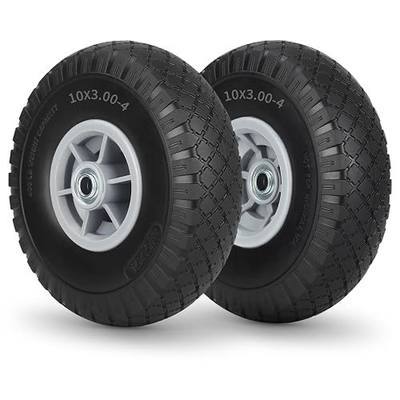 10x3.00-4 Flat Free Tire, 10" Heavy Duty Replacement Tire and Wheel Assemblies, Compatible Cosco Hand Trucks and Trolley Carts, 5/8" Axle Bore Hole, 2.2" Offset Hub, 2-Pack