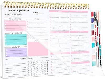 Thboxes Weekly Desk Planner, 8.5x11 In To Do List Notepad, 52 Sheets, Pink | Productivity Organizer, Work from Home Essentials, Undated Tear Off Pages, Office, College, School, Student and Teacher Gifts