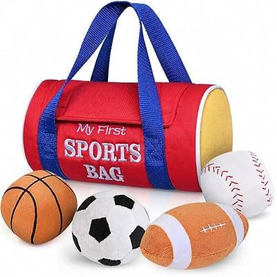 KMUYSL My First Sports Bag, Soft Sensory Balls for Baby Toys 0-12 Months | Plush Toy with 4 Rattle Balls, Newborn Toys for 0-3-6-9-12 Month , 1st Birthday for Baby Boys Gifts