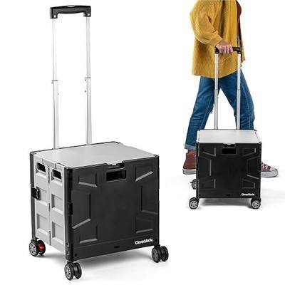 CleverMade Collapsible Rolling Crate with Lid, 35L, 4-Wheel, Cool Gray | Four swivel wheels move in any direction, while the telescoping handle guides up to 75 lb. Folds to 3.5 inches for storage.