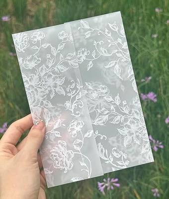Puremigo 50 Pack Pre-Folded Vellum Jackets for 5x7 Invitations - White Flower - 115GSM Vellum Paper 5x7 Jackets - Wedding Invitations Wraps - Transparent Wedding