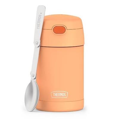THERMOS FUNTAINER Food Jar with Spoon, 16oz, Neon Orange | Kid-Friendly Stainless Steel Insulated Food Container, Keeps Food Hot or Cold Longer for School & Play, BPA Free