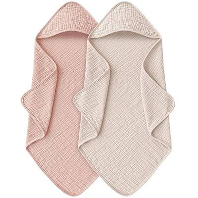 MairMore Muslin Baby Girls Hooded Towels 2 Pack, 32 x 32 in Bath Towels | Extra Soft & Absorbent, Newborn Essential, 100% Cotton Large Neutral Towels for Newborn, Infants, Girls and Boys (Pink)