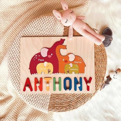 Personalized Name Puzzle with Family Elephant Set