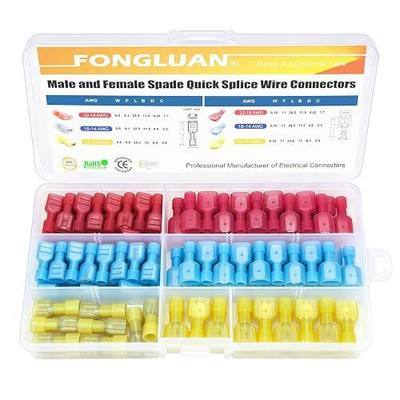 120pcs Male and Female Spade Connectors 24-10 Gauge Nylon Fully Insulated Wire Quick Disconnect Electrical Crimp Terminals Connector Assortment Set