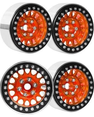 1.9in Beadlock for 1/10 SCX10 SCX10 II 90046 SCX10 III TRX-4 D90,Alloy Aluminum Heavy Duty 1.9in rc Beadlock 1.9in Beadlock Rims,4pcs,Orange