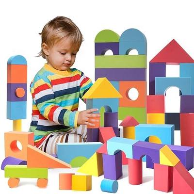 Set of 34 Large Foam Blocks for Toddlers - Stacking Soft Blocks for Kids with Shapes & Colors Learning - Construction Building Preschool Toys - Soft Toy for Daycare Toddlers 3-5 & Above