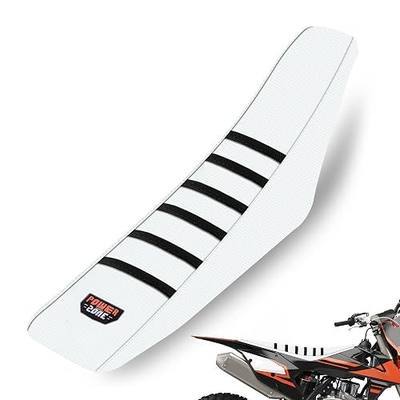 Universal Ribbed Dirt Bike Seat Cover - Gripper Soft Seat Cover for Most Dirt Pit Bike Motorcycle (White-White)