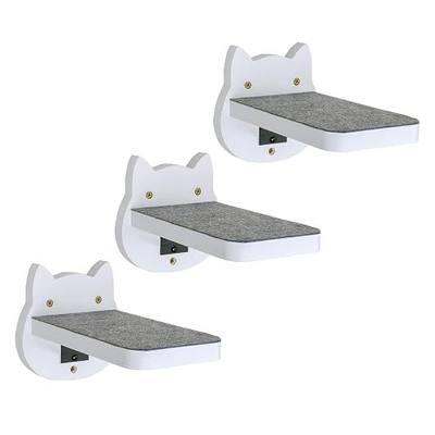 ESPETS White Painted Wooden Cat Wall Floating Steps Set of 3 | Wall Mounted Cat Climbing Shelves, Cat Climbing Perches, Kitty Stairs Climber Ladder for Wall, Holds up 35lbs