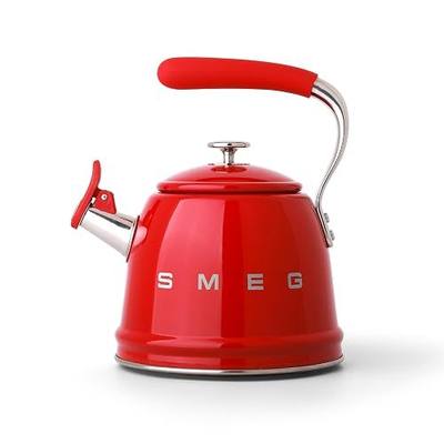 SMEG Stovetop Whistling Kettle – 50s Retro Style, 2.3 Liter (10 Cup / 2.4 Quart) Stainless Steel Tea Kettle with Iconic Design & Whistle – Premium Kitchen Statement Piece-Red