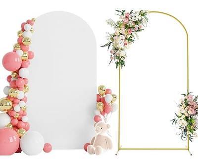 Wokceer 7.2 FT Wedding Arch Backdrop Stand and White Arch Cover, Metal Arch Stand with Arch Stand Cover for Birthday Party Wedding Ceremony Bridal Baby Shower Event Decor