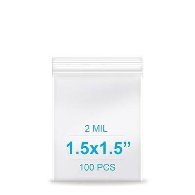 1.5''x 1.5'', (Pack of 100) 2 mil Thick Clear Plastic Reclosable Zip Poly Bags with Resealable Lock Seal Zipper for Photo, Jewelry, Bakery, Treats, Travel, Storage, Packaging & Shipping…