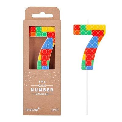 PHD CAKE Number 7 Building Block Birthday Cake Candle, Numeral Birthday Candles
