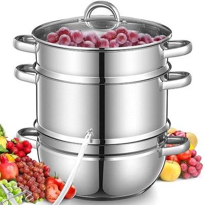 FOHERE 11Qt Steam Juicer Extractor Stainless Steel, Juice Steamer Pot for Fruit & Vegetables with Glass Lid, Hose, Clamp, Loop Handles, Ideal for Making Fresh Juice, Jelly, and Sauces
