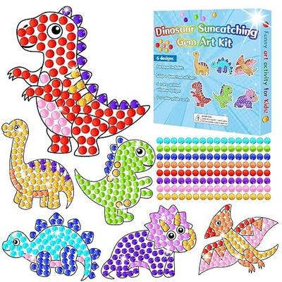 Qyeahkj 6 Pcs Dinosaur Arts Crafts DIY Dino Gem Diamond Suncatcher Crafts for Dinosaur Diamond Painting Gifts Exchange for Home Party Decor