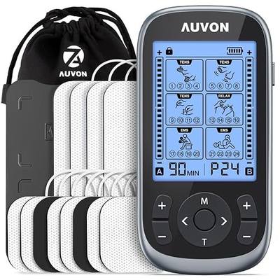 AUVON 3-in-1 TENS Unit Muscle Stimulator, 40 Levels for Gradual Pain Relief | EMS Massage Machine, Drug-Free for Shoulder, Sciatica, Back Pain Relief, 24 Modes Electronic Pulse Massager, 12 TENS Pads